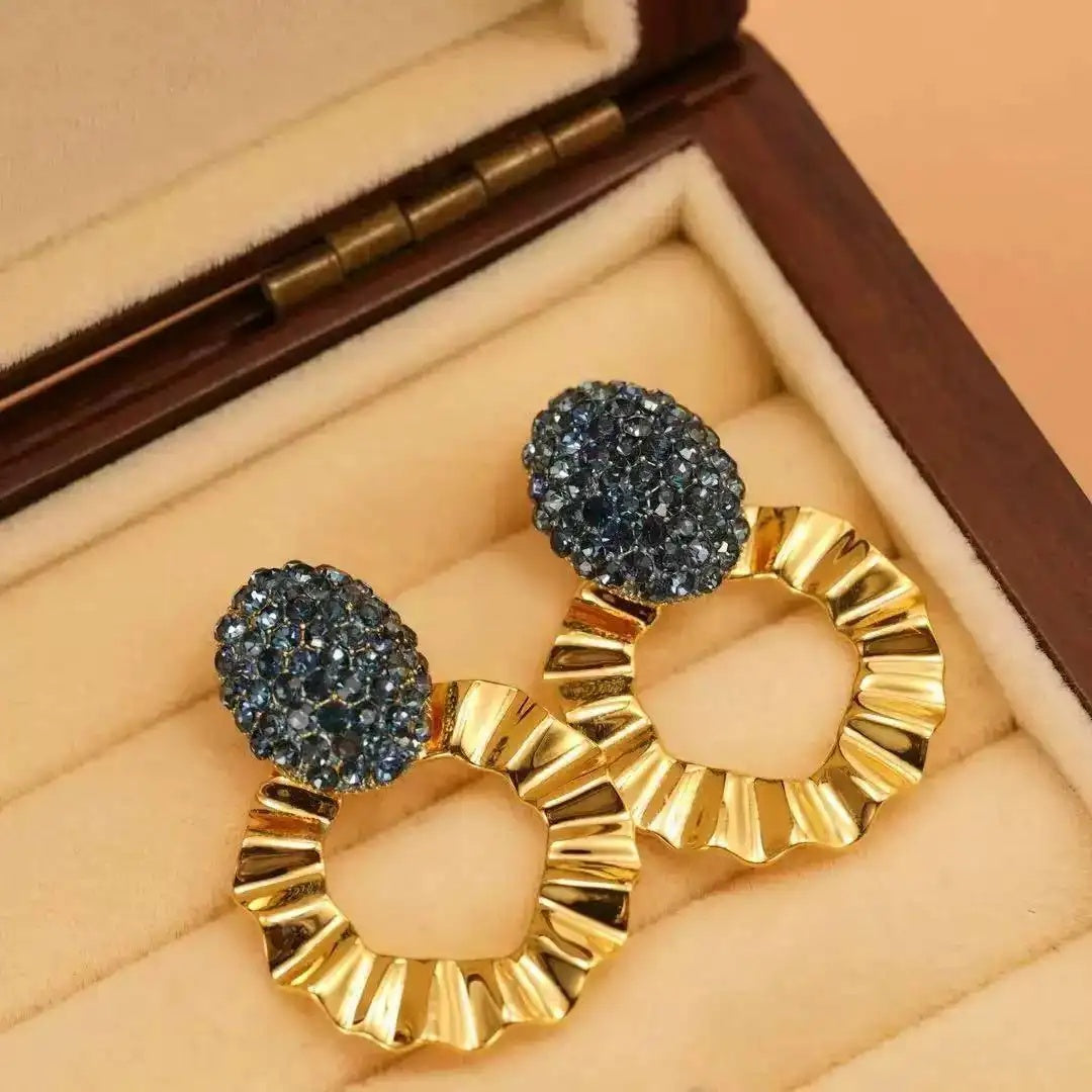 Gold Round Retro French Hoop Earrings