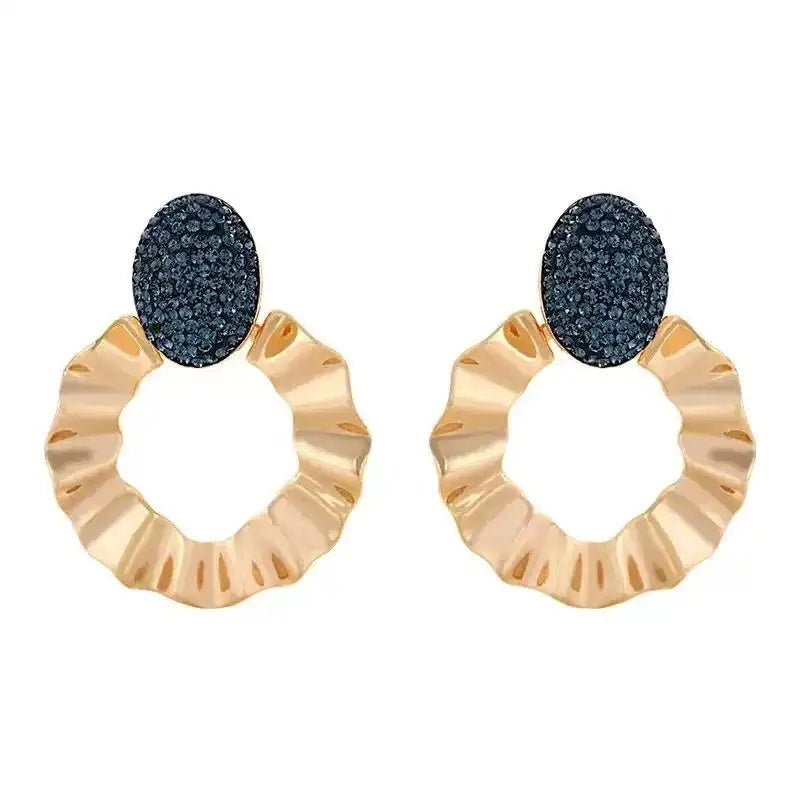 Gold Round Retro French Hoop Earrings