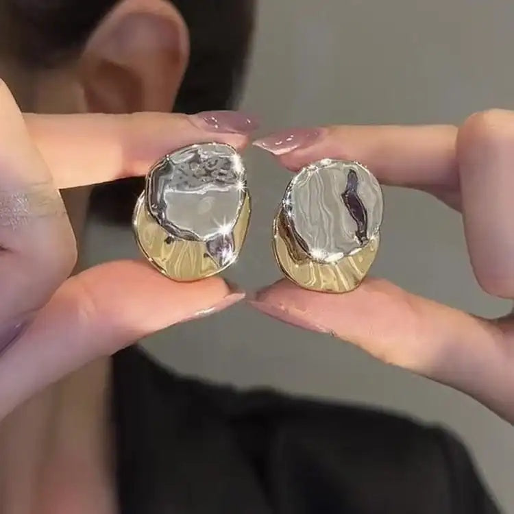 Gold Silver Contrast Color Metal Earrings