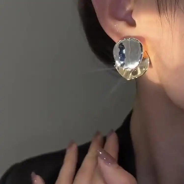 Gold Silver Contrast Color Metal Earrings