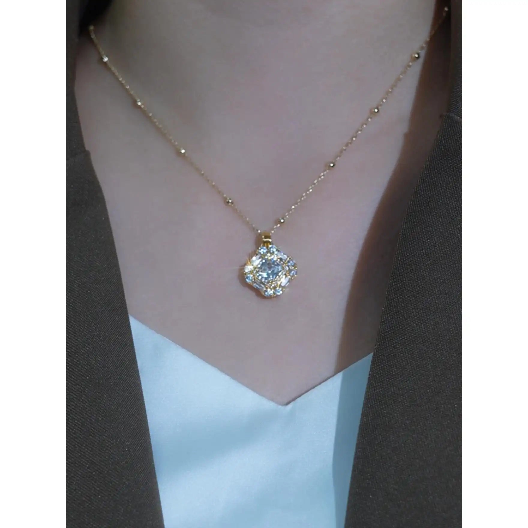 Gold Square Crystal Jewelry Set