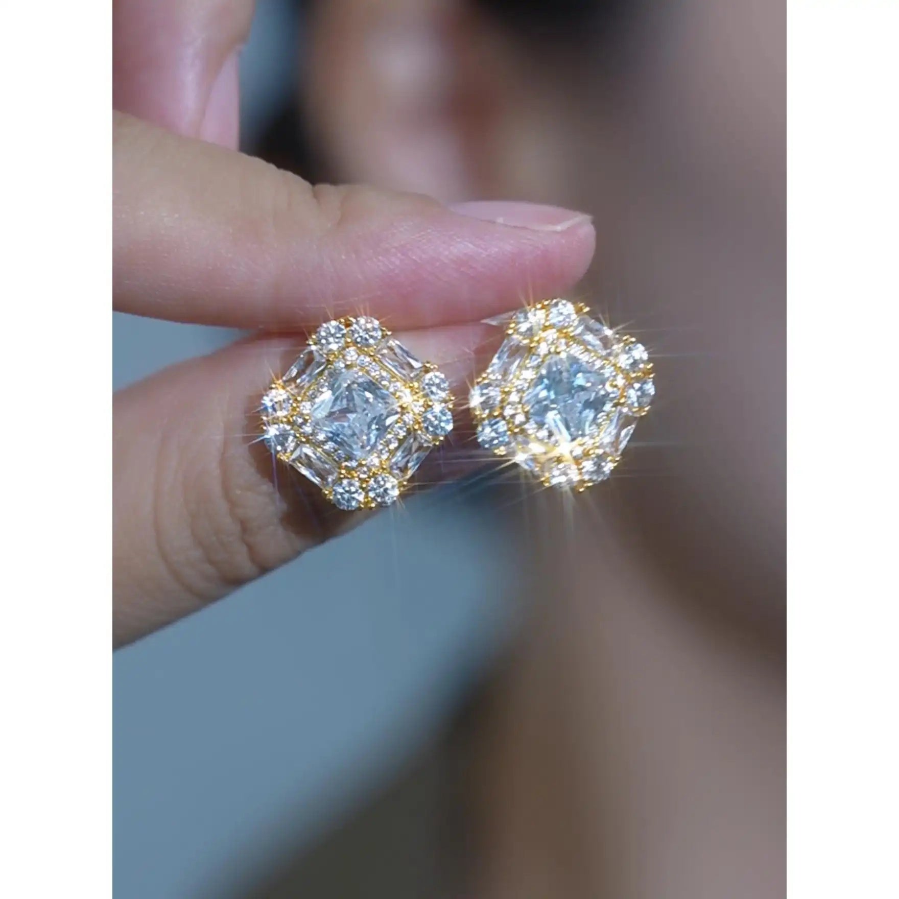 Gold Square Crystal Jewelry Set