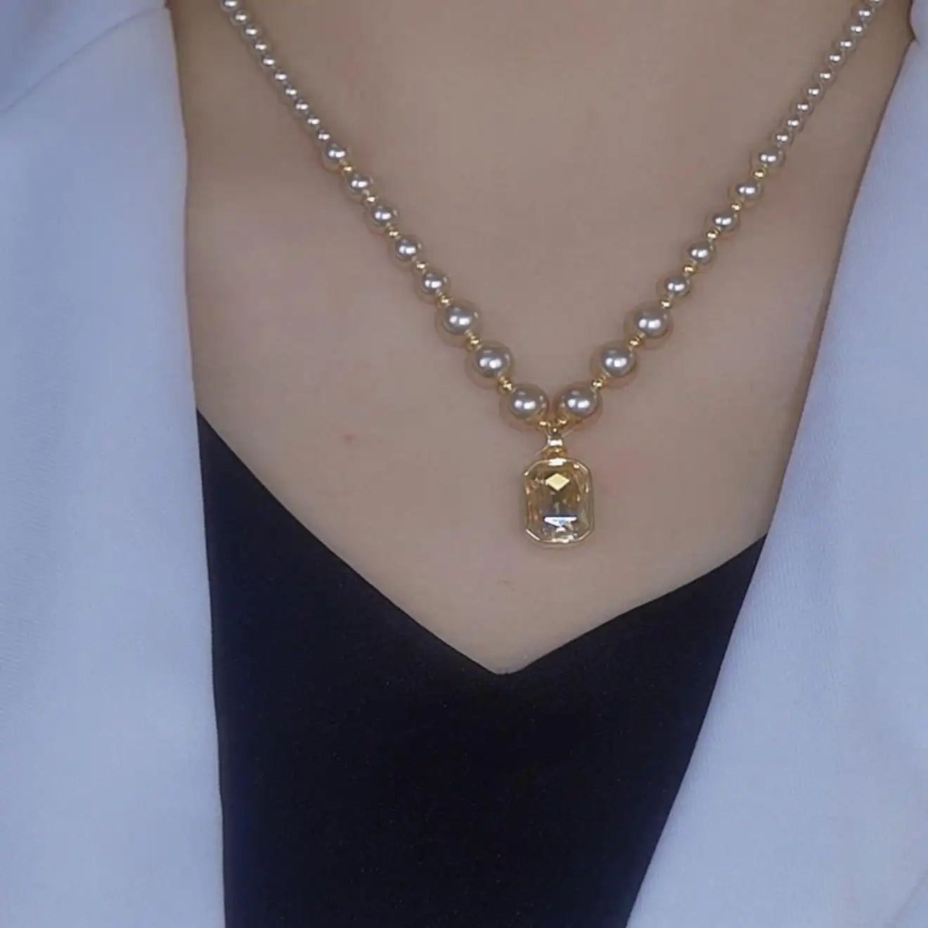 Gold Square Crystal Necklace