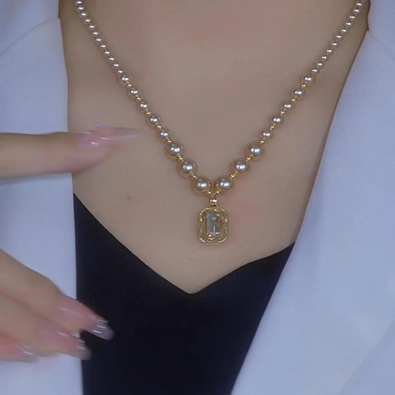 Gold Square Crystal Necklace