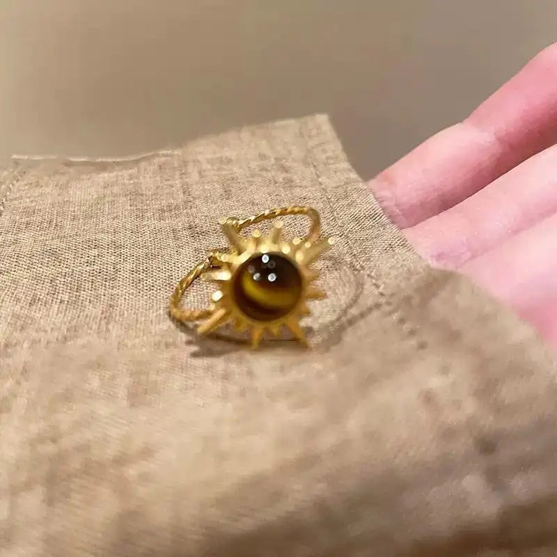 Gold Sunflower Tiger Eye Ring