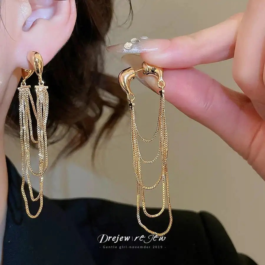 Gold Tassel Drop Earrings