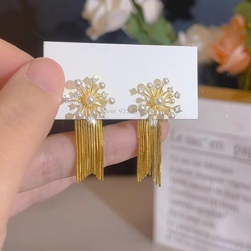 Gold Tassel Flower Dual-Wear Drop Earrings