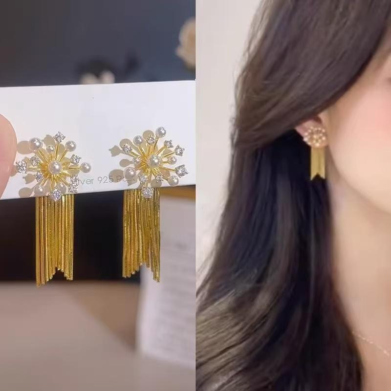Gold Tassel Flower Dual-Wear Drop Earrings