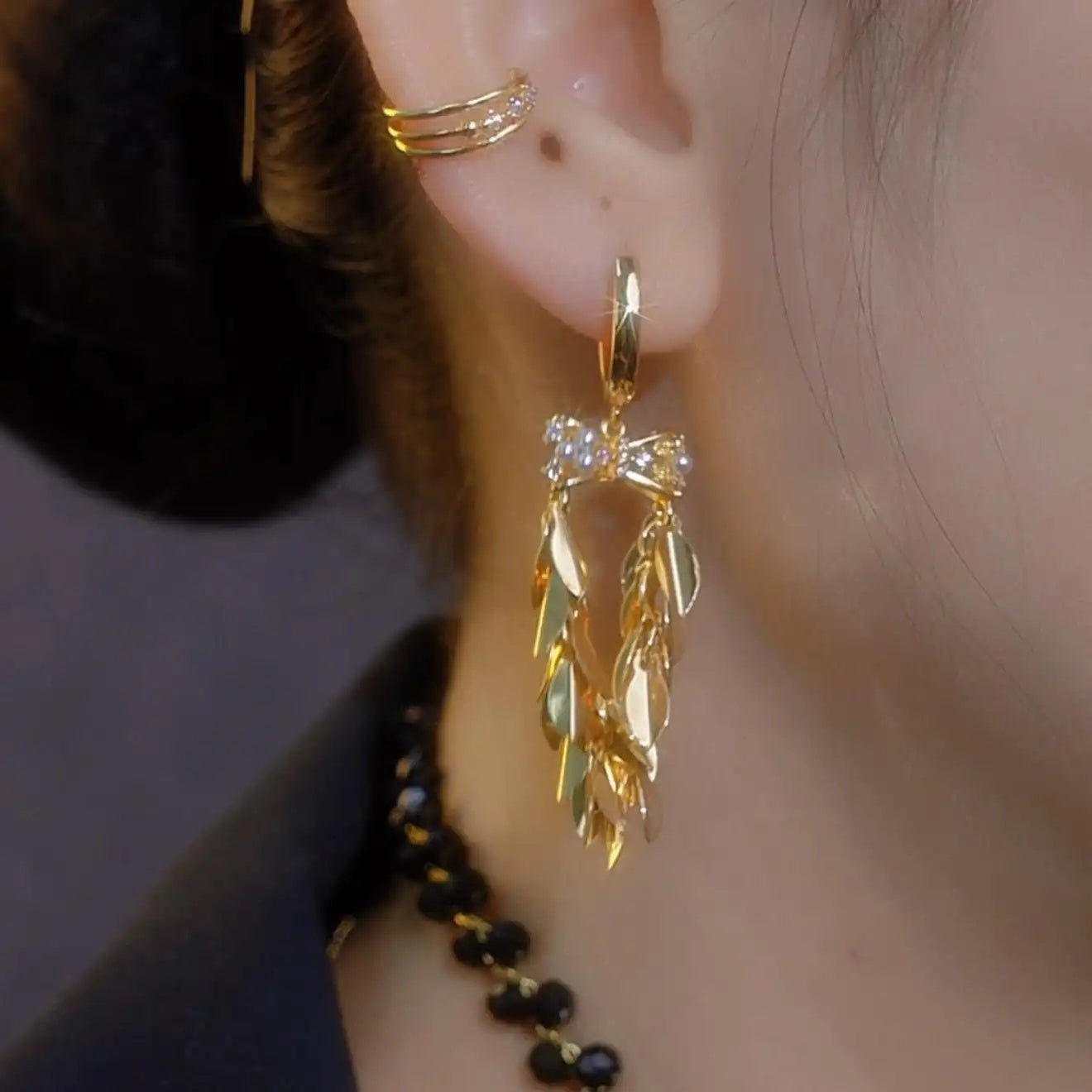 Gold Tassel Wheat Ear Drop Earrings