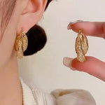 Gold Textured Leaf Hoop Earrings