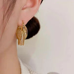 Gold Textured Leaf Hoop Earrings