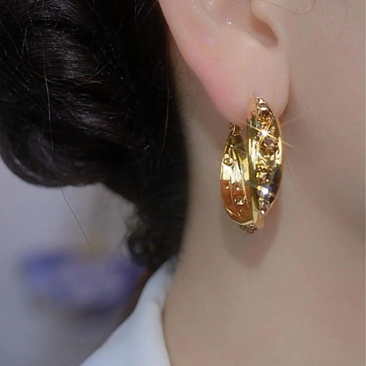Gold Textured Round Hoop Earrings