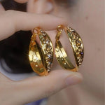 Gold Textured Round Hoop Earrings