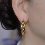 Gold Textured Round Hoop Earrings