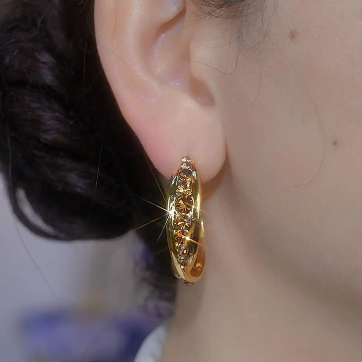 Gold Textured Round Hoop Earrings