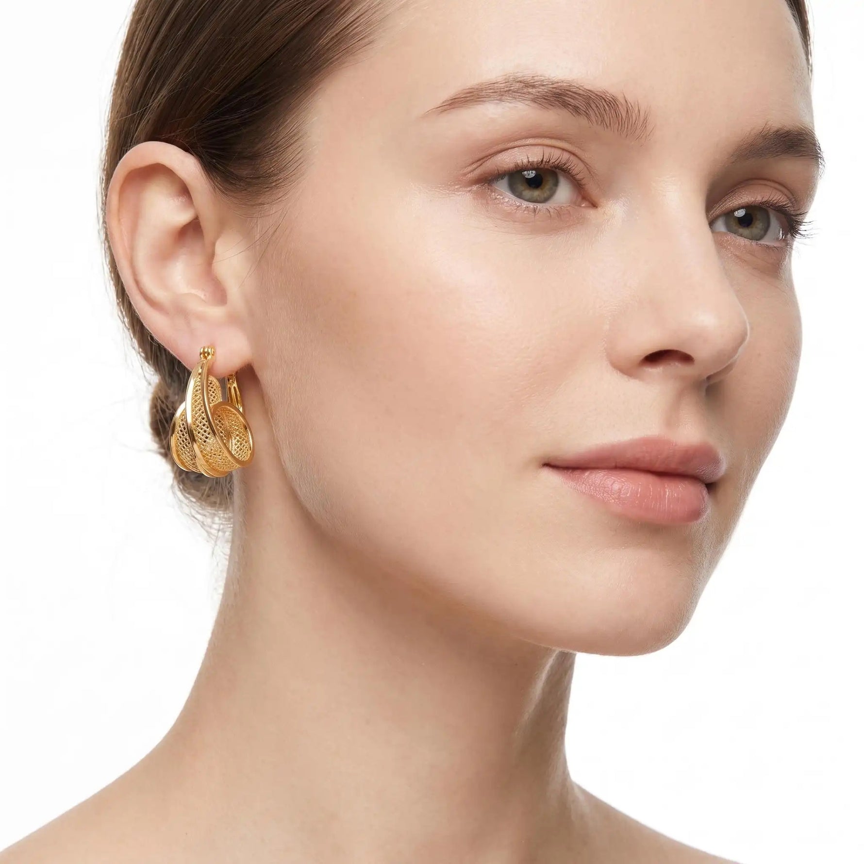 Gold Thread Mesh Hoop Earrings
