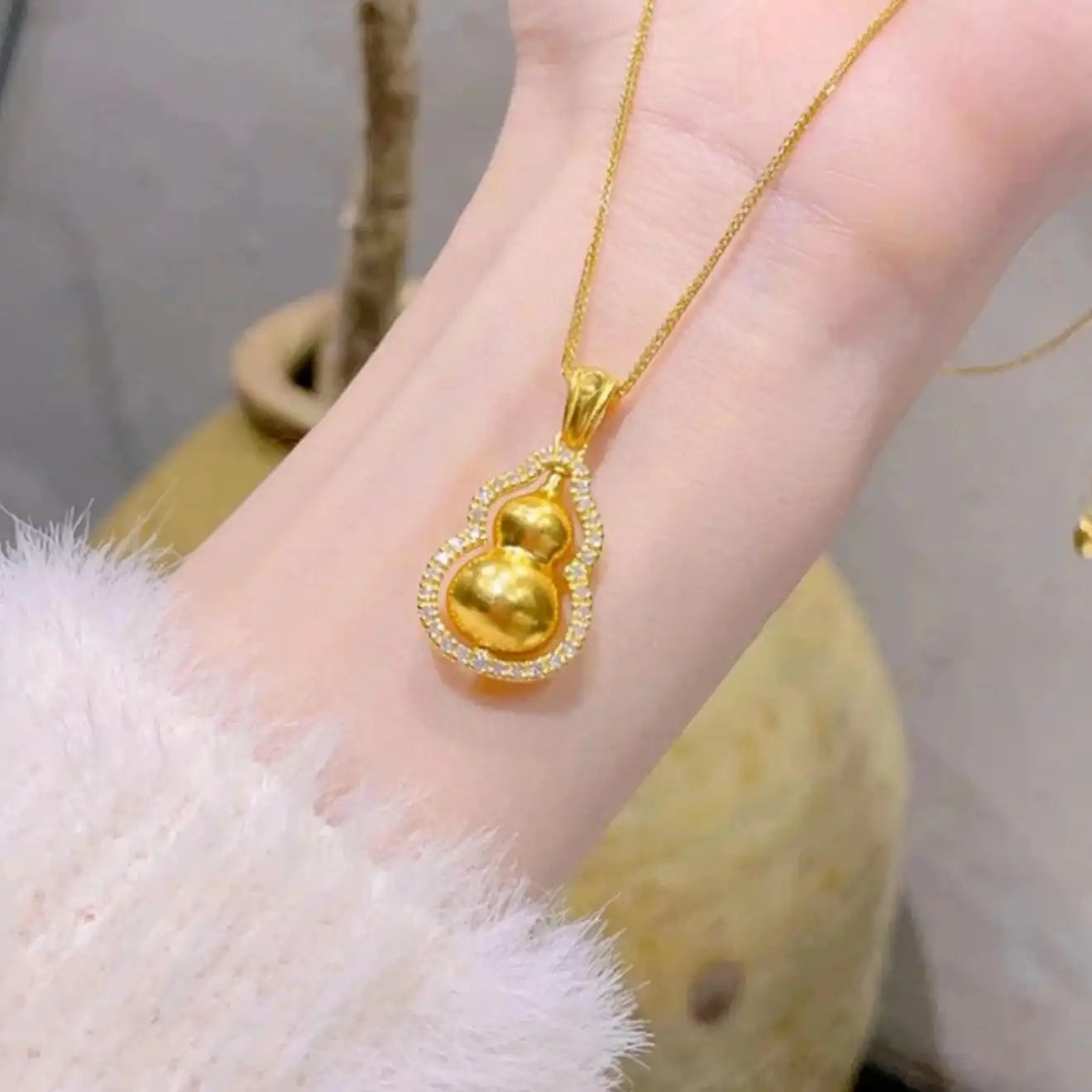 Gold-Tone Gourd Pendant Necklace