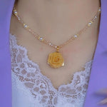 Gold-Tone Rose and Pearl Pendant Necklace