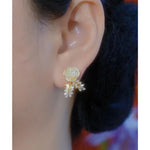 Gold Wheat Ear Camellia and Stud Earrings
