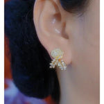 Gold Wheat Ear Camellia and Stud Earrings