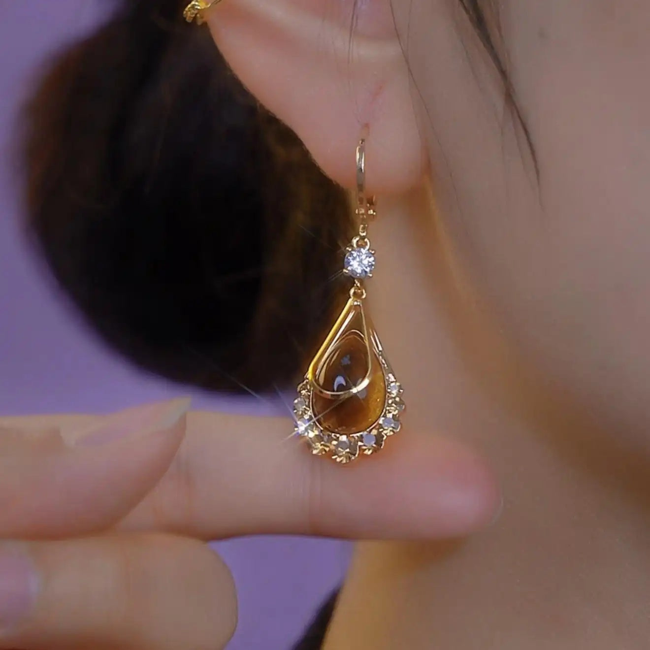 Gold Wire Mesh Coffee 14k Drop Earrings
