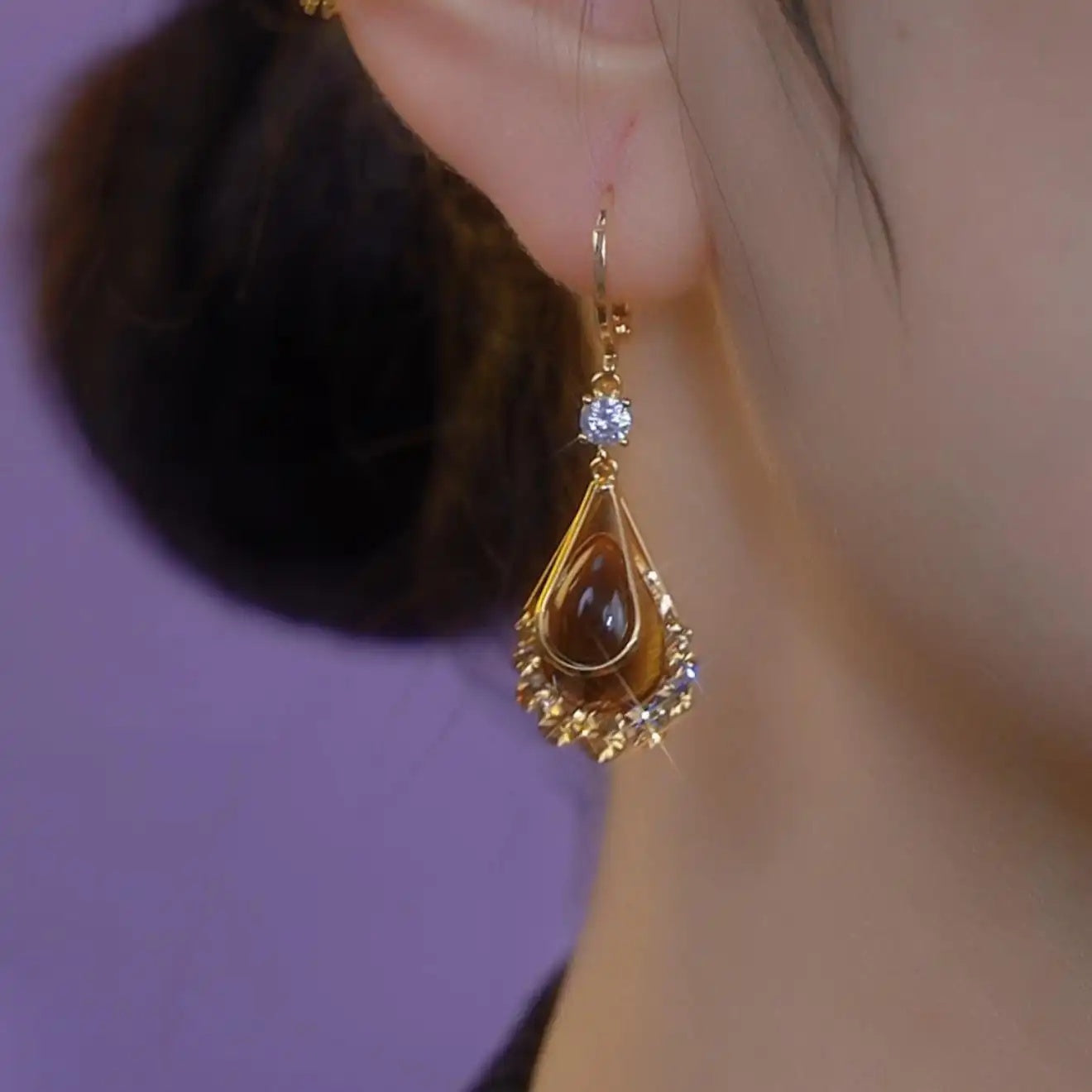 Gold Wire Mesh Coffee 14k Drop Earrings