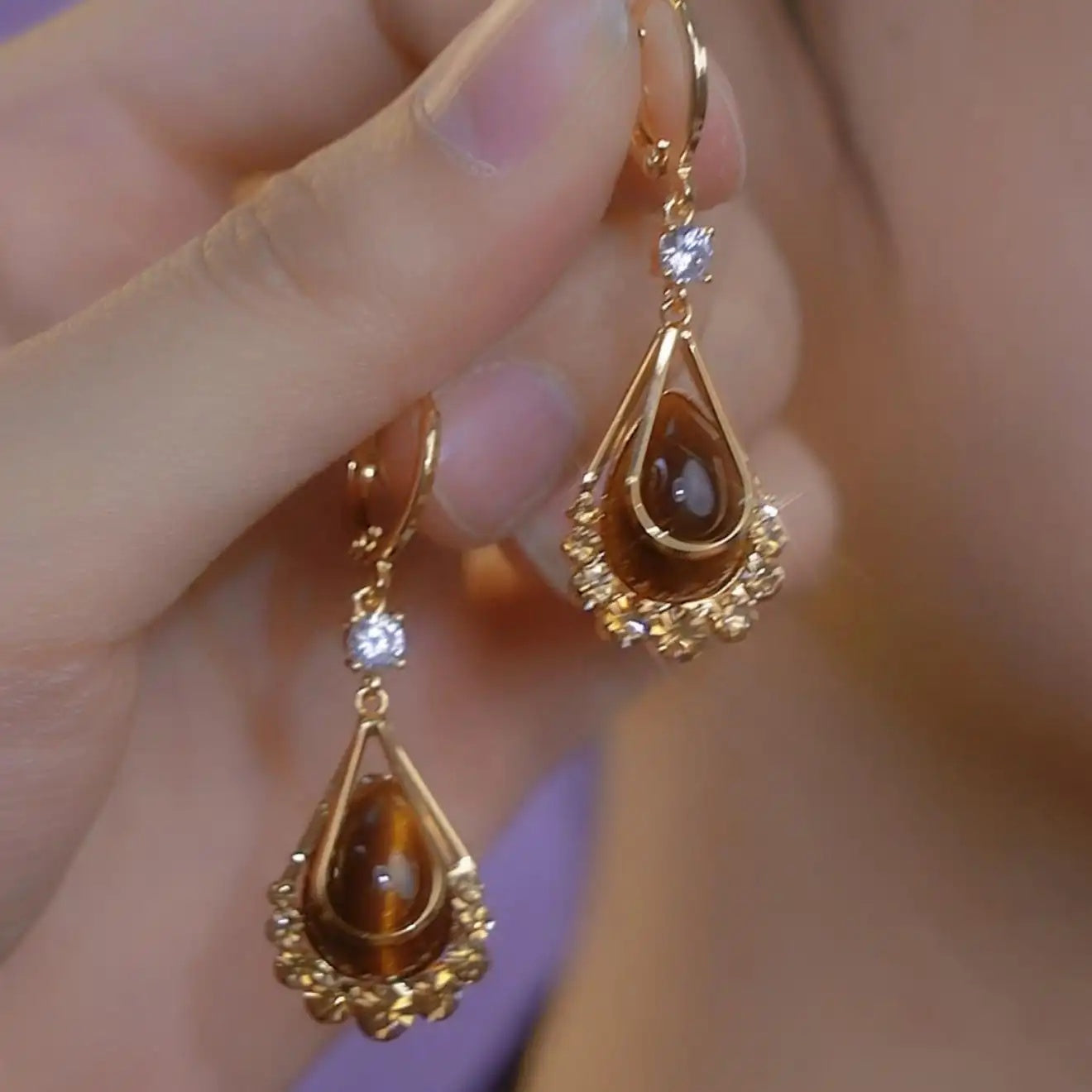 Gold Wire Mesh Coffee 14k Drop Earrings