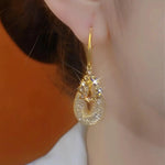 Gold Wire Mesh Teardrop Drop Earrings