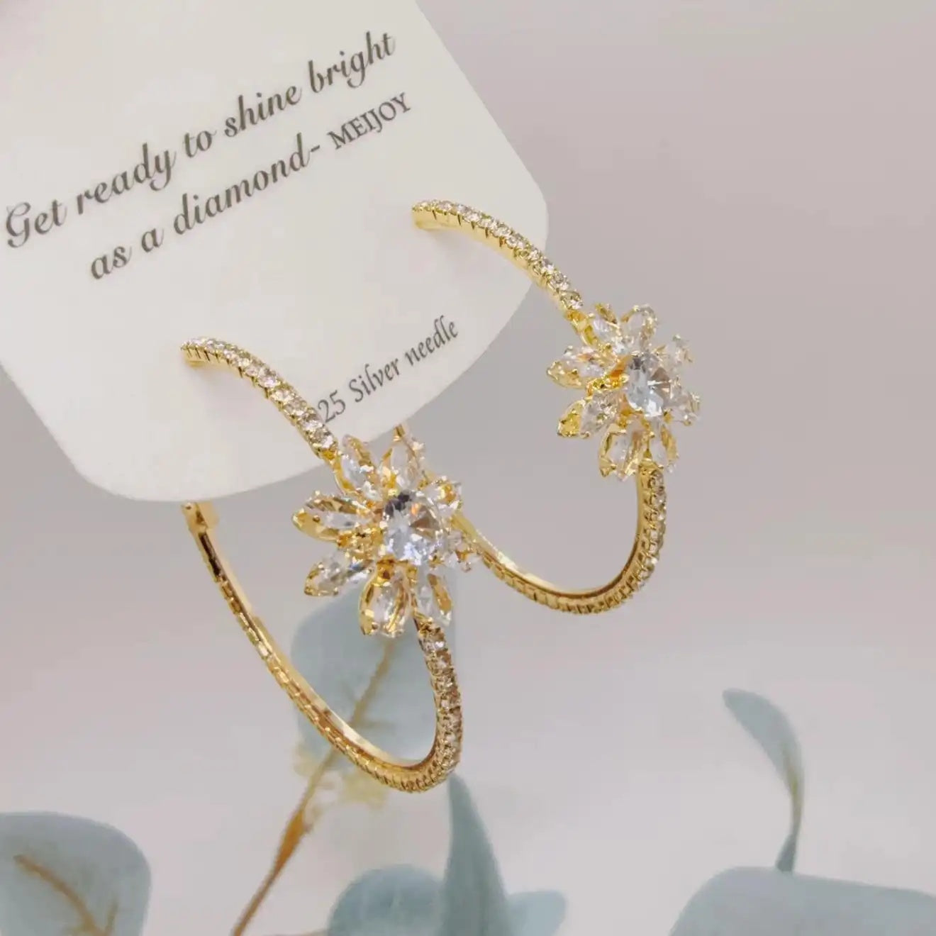 Gorgeous Exaggerated Crystal Ice Flower Hoop Earrings