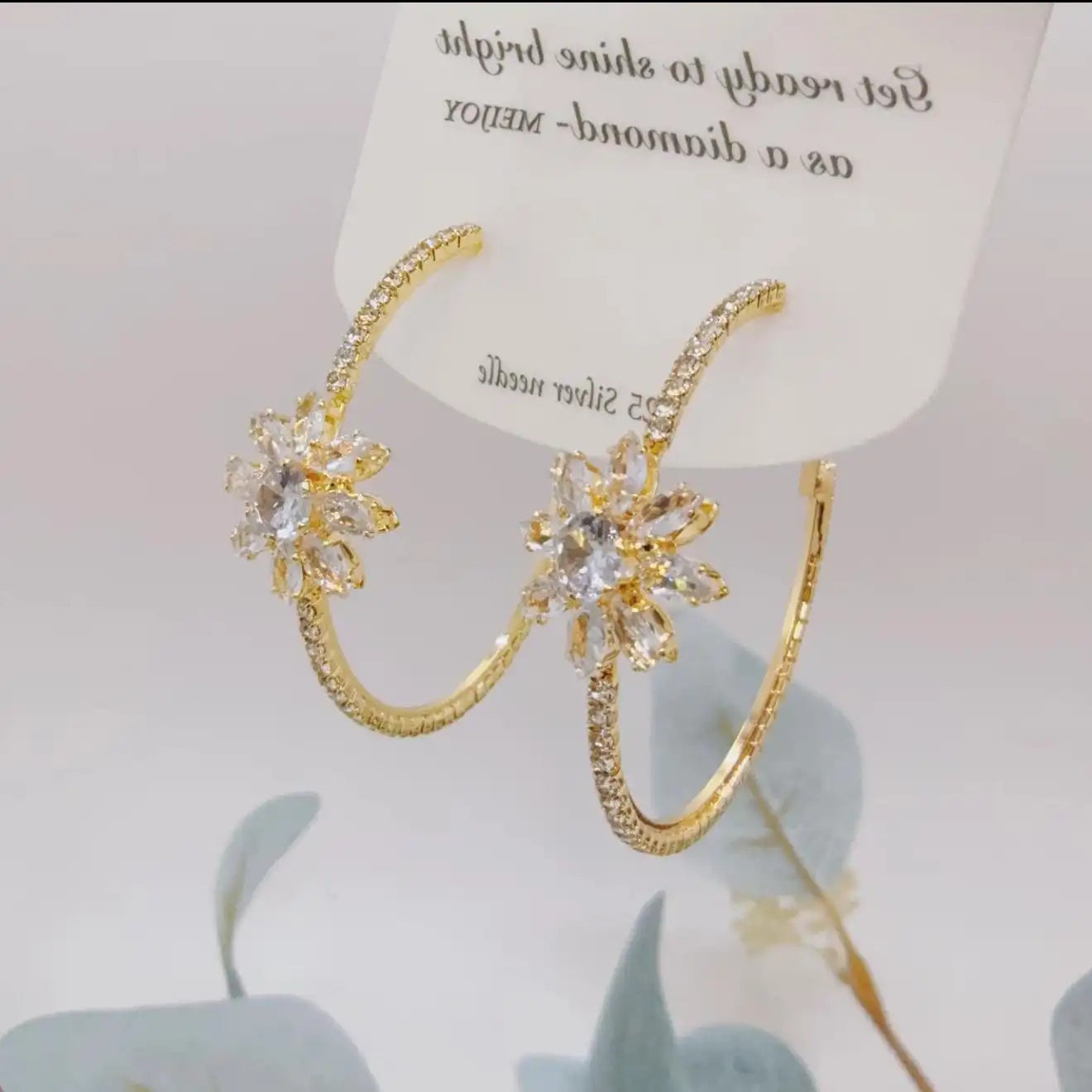 Gorgeous Exaggerated Crystal Ice Flower Hoop Earrings