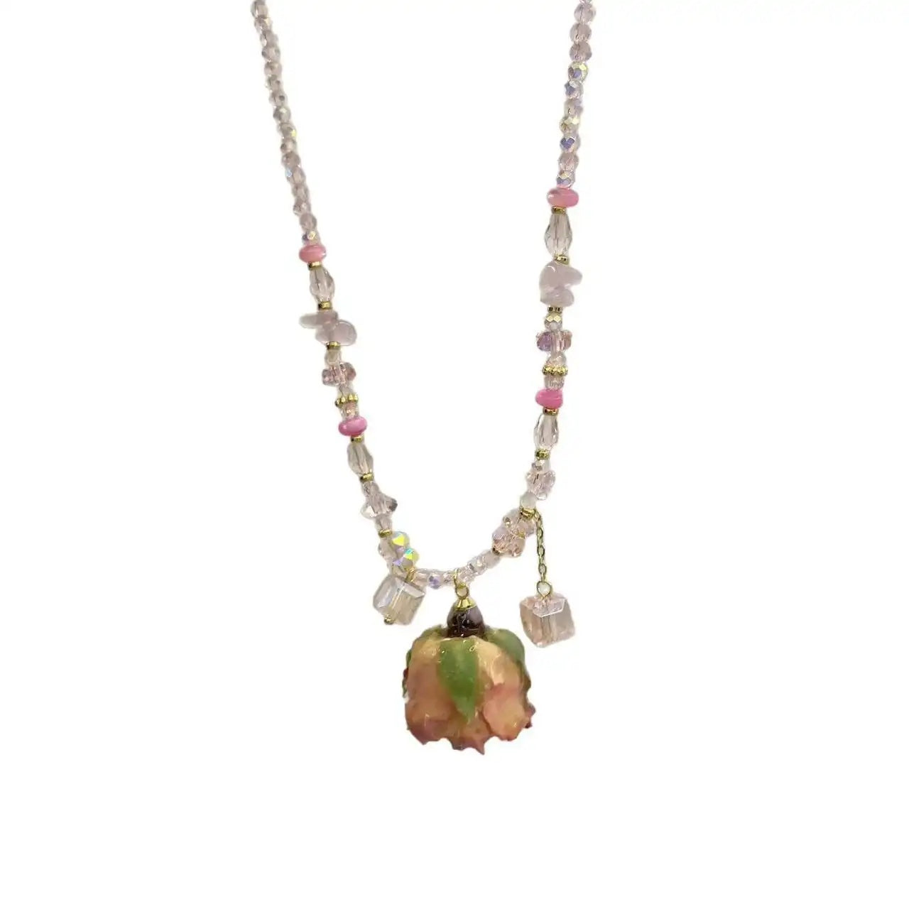 Gorgeous Floral Dew Pink Rose Necklace