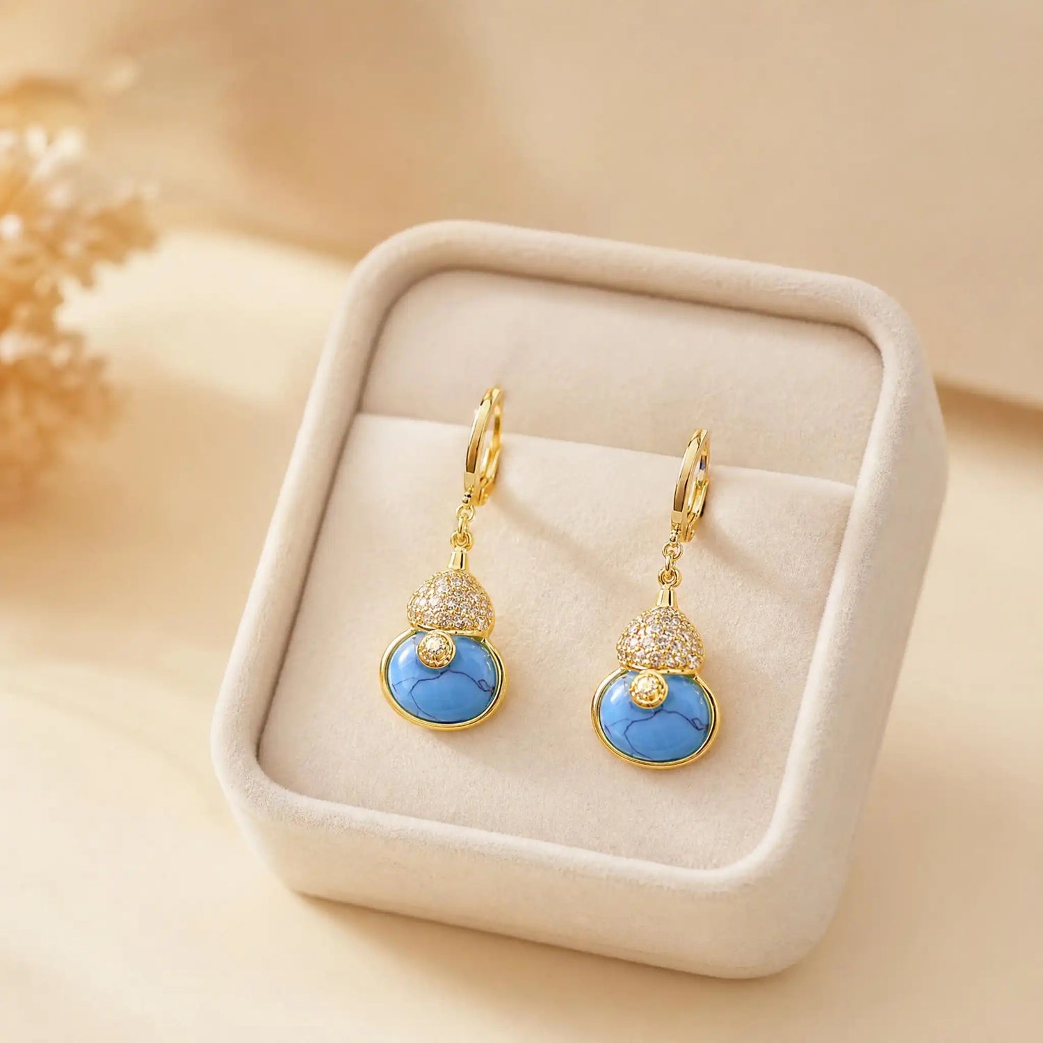 Gourd Sparkly Green Crystal Drop Earrings