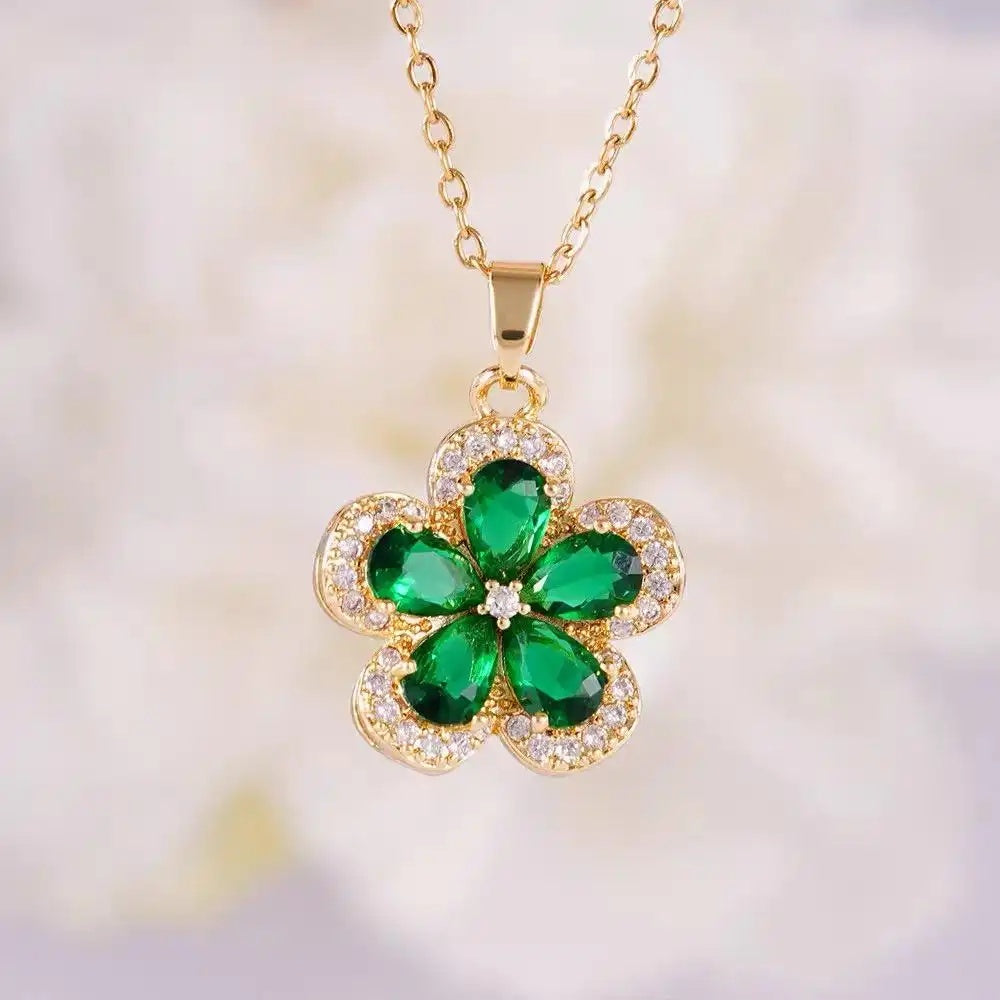 Green and Purple Flower Pendant Necklace