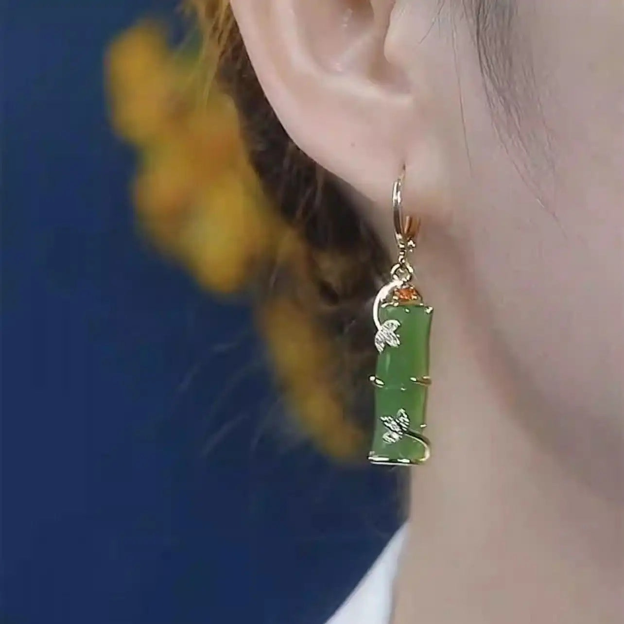 Green Bamboo Oriental Crystal Earrings