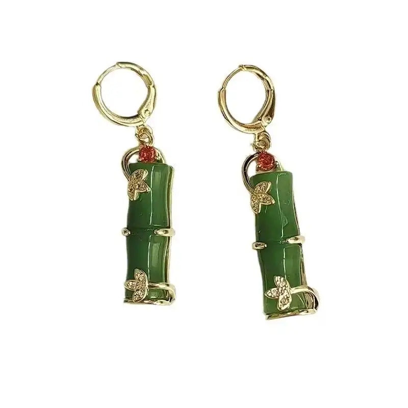 Green Bamboo Oriental Crystal Earrings