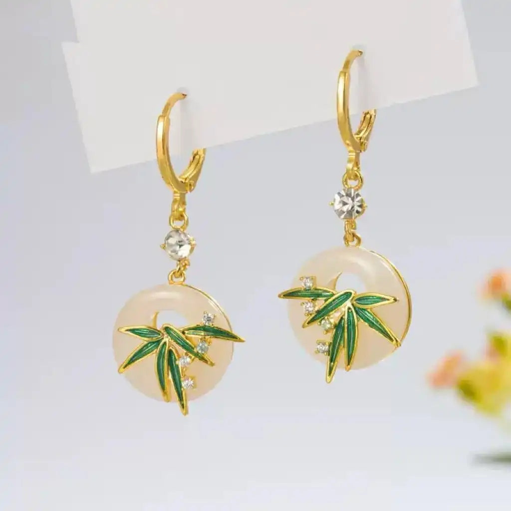 Green Bamboo Oriental Earrings