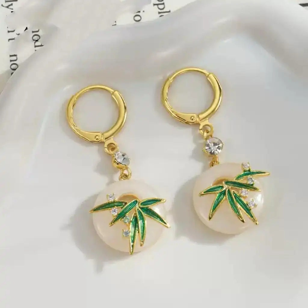 Green Bamboo Oriental Earrings