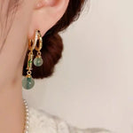 Green Bamboo Oriental Ghost Quartz Earrings