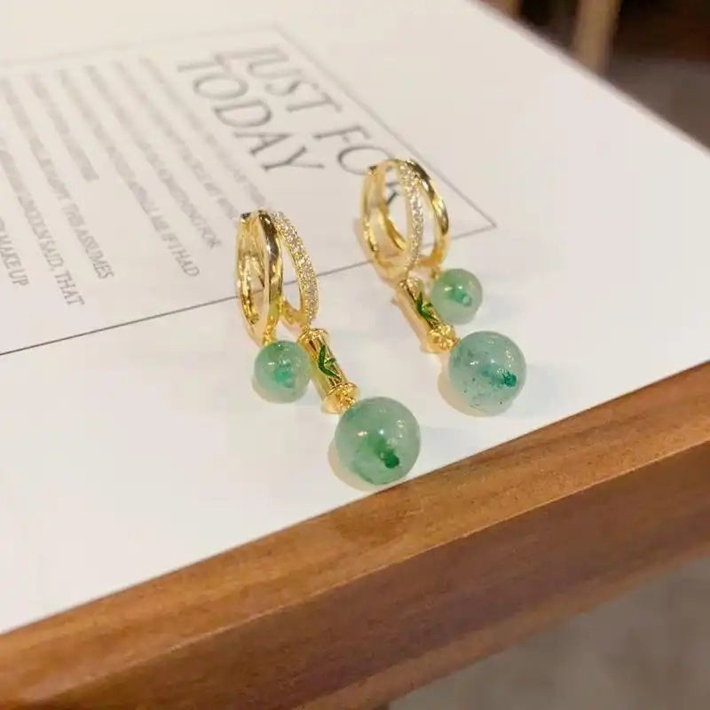 Green Bamboo Oriental Ghost Quartz Earrings