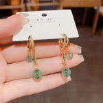 Green Bamboo Oriental Ghost Quartz Earrings
