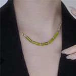 Green Bamboo Sweater Chain Necklace