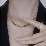 Green Bamboo Sweater Chain Necklace