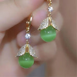 Green Bead Leaf Drop Earrings