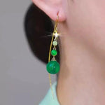 Green Bead Tassel Drop Earrings