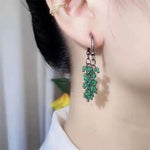 Green Bead Tassel Needle Long Drop Earrings