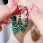 Green Bead Tassel Needle Long Drop Earrings