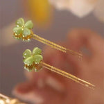 Green Cat Eye Flower Drop Earrings