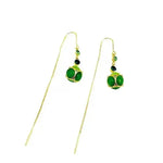 Green Cat Eye Tassel Drop Earrings