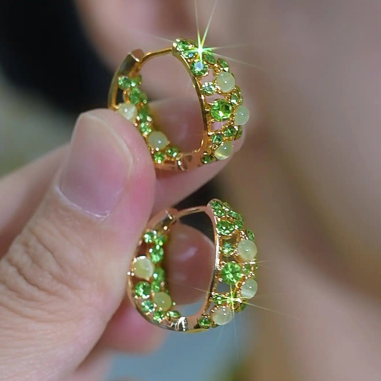 Green Circle Hoop Earrings