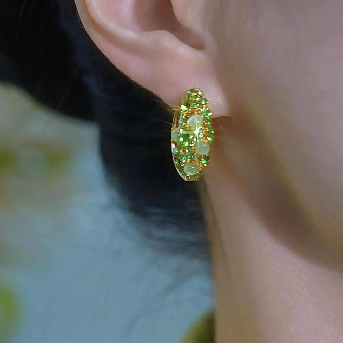 Green Circle Hoop Earrings